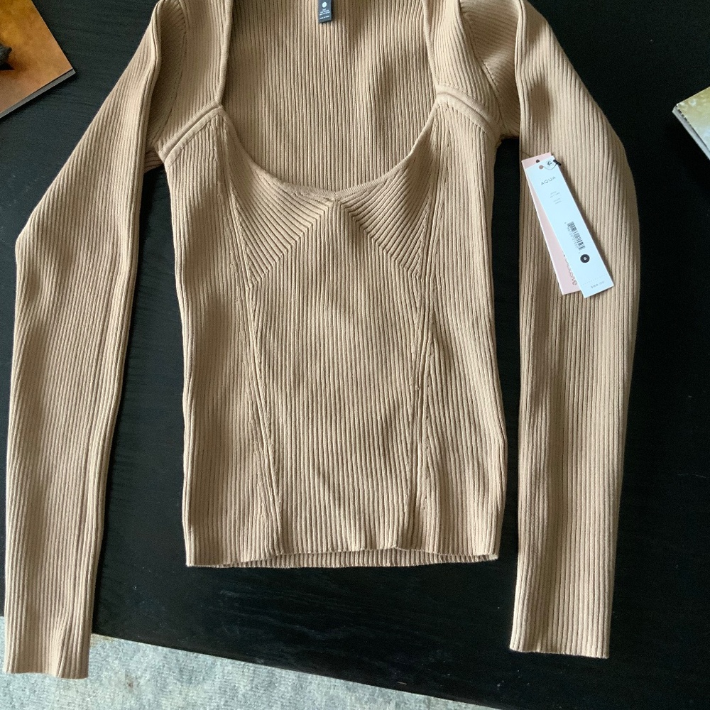 Aqua long sleeve ribbed top